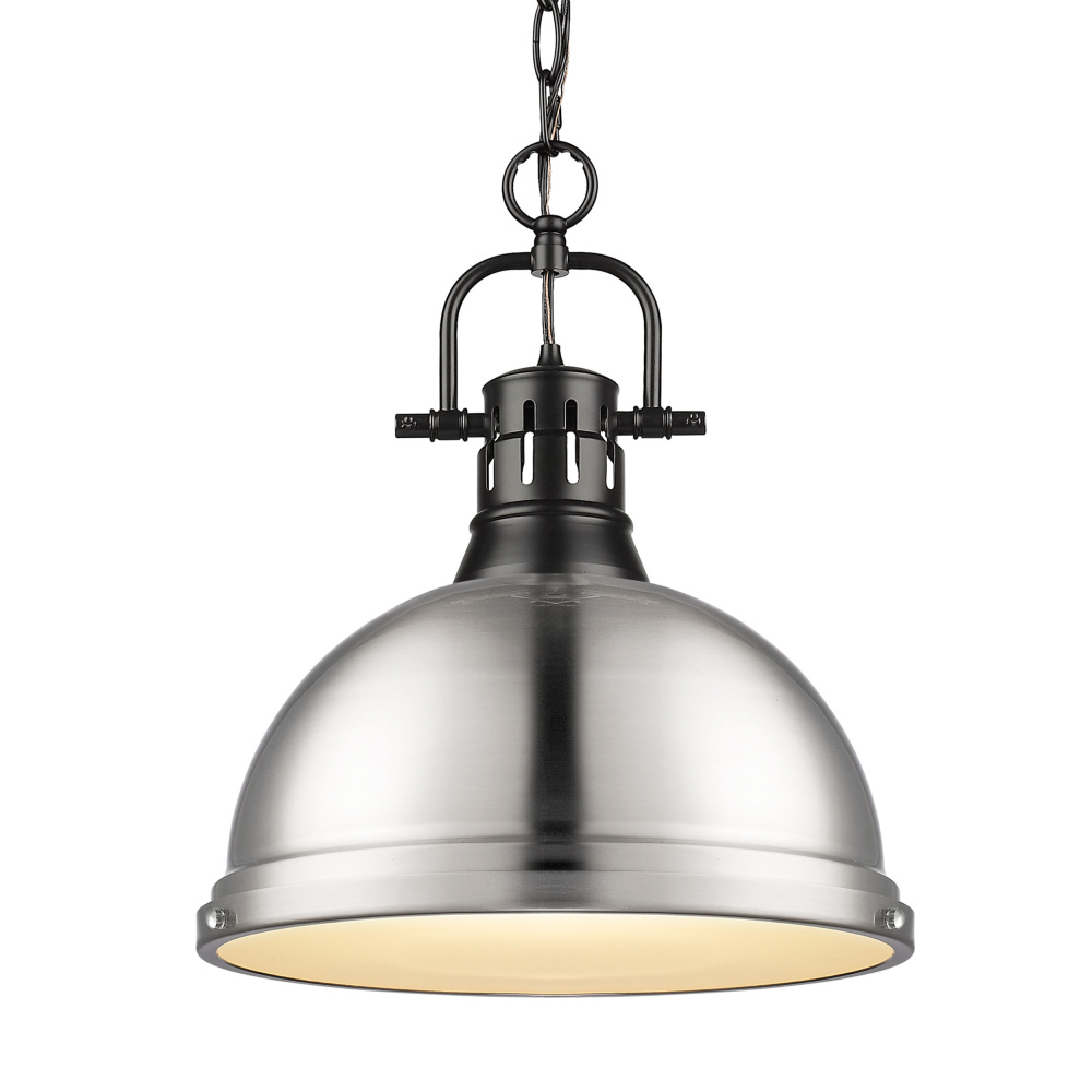 Yep by Golden Lighting Duncan 1-light 14in Chain Hung Pendant in Matte Black and Pewter shade